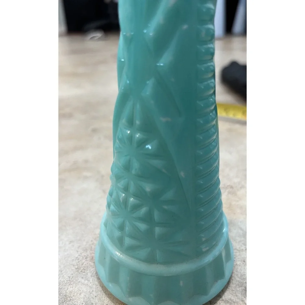 Anchor Hocking Vintage Turquoise Milk Glass Bud Vase 9